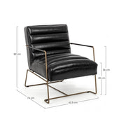 Fauteuil avec structure en acier peint et assise recouverte de simili cuir noir 62,5x74x80-45-56h cm
