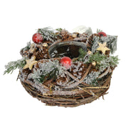 Bougeoir couvert de neige avec baies rouges et pommes de pin cm ø18h11