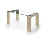 Table fixe 180x90 cm avec plateau en verre trempé et pieds et base beige
