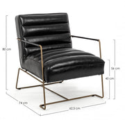 Fauteuil avec structure en acier peint et assise recouverte de simili cuir noir 62,5x74x80-45-56h cm