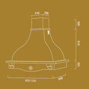 Hotte de cuisine rustique blanche COTTAGE avec cadre en bois incrusté gris tourterelle 90 cm