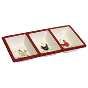 Plateau céramique blanc poules 3 placescm32,3x15,8h4,7