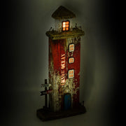 Décoration de la mer Phare en bois rouge avec LED cm 16x6,5x34h