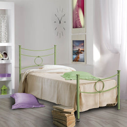 Lit simple en fer avec pied de lit vert CONCA 92x208x h117 cm