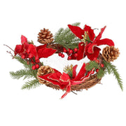 Couronne de fleurs, pommes de pin, rouge et or, rond cmø50x10