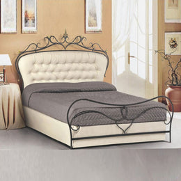 Lit double en fer forgé anthracite avec tête rembourrée 172x202xh.140 cm