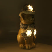 Chat en résine led chapeau bleu 19,5x18,5h40 cm