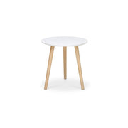 Table basse ronde blanche avec 3 pieds en bois de pin diam.48xh.45 cm