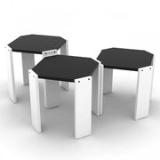 Trois tables pliantes en blanc, noir, plateau polyvalent