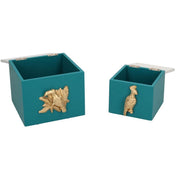 Boîte en bois rectangulaire 1-2 feuilles vertes 12x13h10.5 cm