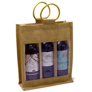 Porte-bouteilles en jute avec poignées en rotin 3 places cm27x9h32