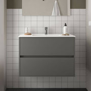 Meuble de salle de bain suspendu gris mat Claros80 avec vasque 2 tiroirs 80x45x56h
