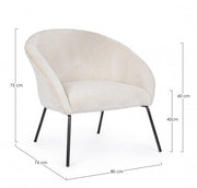 Fauteuil métal velours blanc Aiko Velvet 80 x 76 x 75 cm
