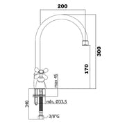 Robinet de cuisine bicommande Paini Monaco 08DE572 terre de France 30 cm x 20 cm x 4,3 cm
