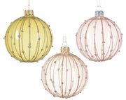 Boule de Noël en verre transparent émaillé à pois avec lignes verticales de paillettes assortiment de 3 couleurs couleur assortie ø 8cm