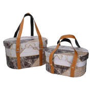 Boîte en éco-cuir avec poignées 1-2 marbre ovale cm35,5x26h20