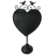 Tableau noir en métal coeur avec oiseaux cm21,5x14,5h42