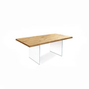 Table extensible en chêne plaqué et pieds en verre trempé 160/240x90x76h cm