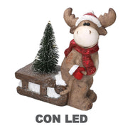 Renne en résine avec traîneau gris cm30x14h32