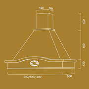 Lucrezia Aspirant Hood en acier inoxydable blanc et cadre en bois Couleur de cendres 120 cm