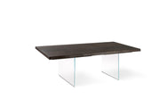 Table extensible en chêne traité thermiquement et pieds en verre 160x240x90 cm