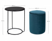 Ensemble pouf rond avec table bleue
