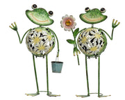 Grenouille en fer avec fleur et panier extérieur