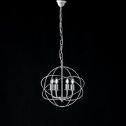 Lustre déco suspension fer Blanc Argent quatre lumières 39x h42 cm