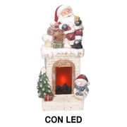 Cheminée à led en résine blanche père noël cm27,5x23h51