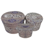 Boîte en similicuir 1-3 fleurs grises rondecm ø27h18