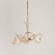 Suspension lustre en fer Ivoire Or rose cinq lumières 60x h47 cm