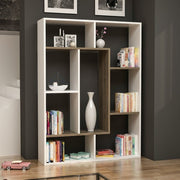Bibliothèque Liam blanche avec détail géométrique en noyer 100x136h