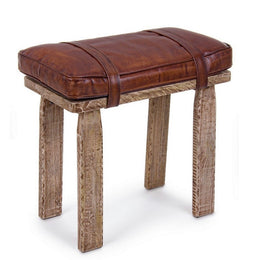 Tabouret rectangulaire en bois et cuir Charleston cm 54 x 30 x 53