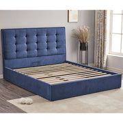 Lit double avec rangement en tissu bleu foncé Coco
