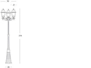 Lampadaire en aluminium moulé sous pression avec diffuseurs en verre transparent - Hauteur max 210mm - 3 lampes de 100W - IP43 noir