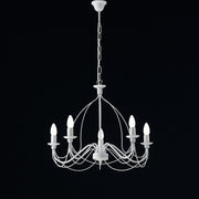 Lustre Shabby en fer blanc cinq lumières 61x h45 cm