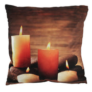 Coussin tissu bougie led marron cm40x40