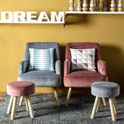 Tabouret Adeline en bois effet velours rose 38h cm