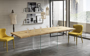 Table extensible en chêne plaqué et pieds en verre trempé 160/240x90x76h cm