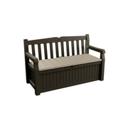 Coffre en résine avec finition en bois, marron avec siège beige 140x60xh.84 cm