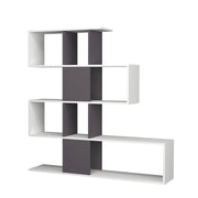 Etagère bibliothèque 4 niveaux 9 compartiments blanc gris 145x29xh.145 cm