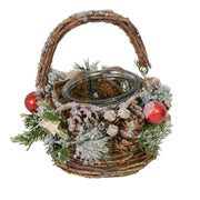 Bougeoir couvert de neige avec poignée et baies rouges cm ø16h11-27