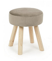 Tabouret Adeline en bois effet velours gris tourterelle