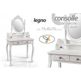 Console de chambre avec miroir et quatre tiroirs blancs