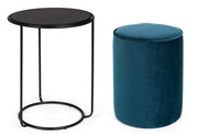 Ensemble pouf rond avec table bleue