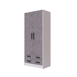 Armoire à deux portes avec tiroirs couleur Ciment structure Blanc H210x90x52cm