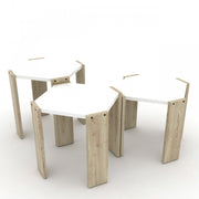 Tables basses tri pliantes en chêne avec plateau blanc polyvalent