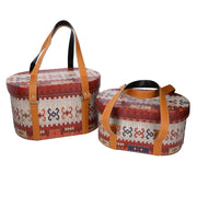 Boîte en éco-cuir avec poignées 1-2 rouge ovale cm36x26h20