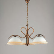 Lustre en fer Marron Or trois lumières Blanc et Verre Ambré 68x h43 cm