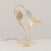 Lampe de chevet fer Ivoire Or Blanc Verre ambré une lumière 22x h30 cm